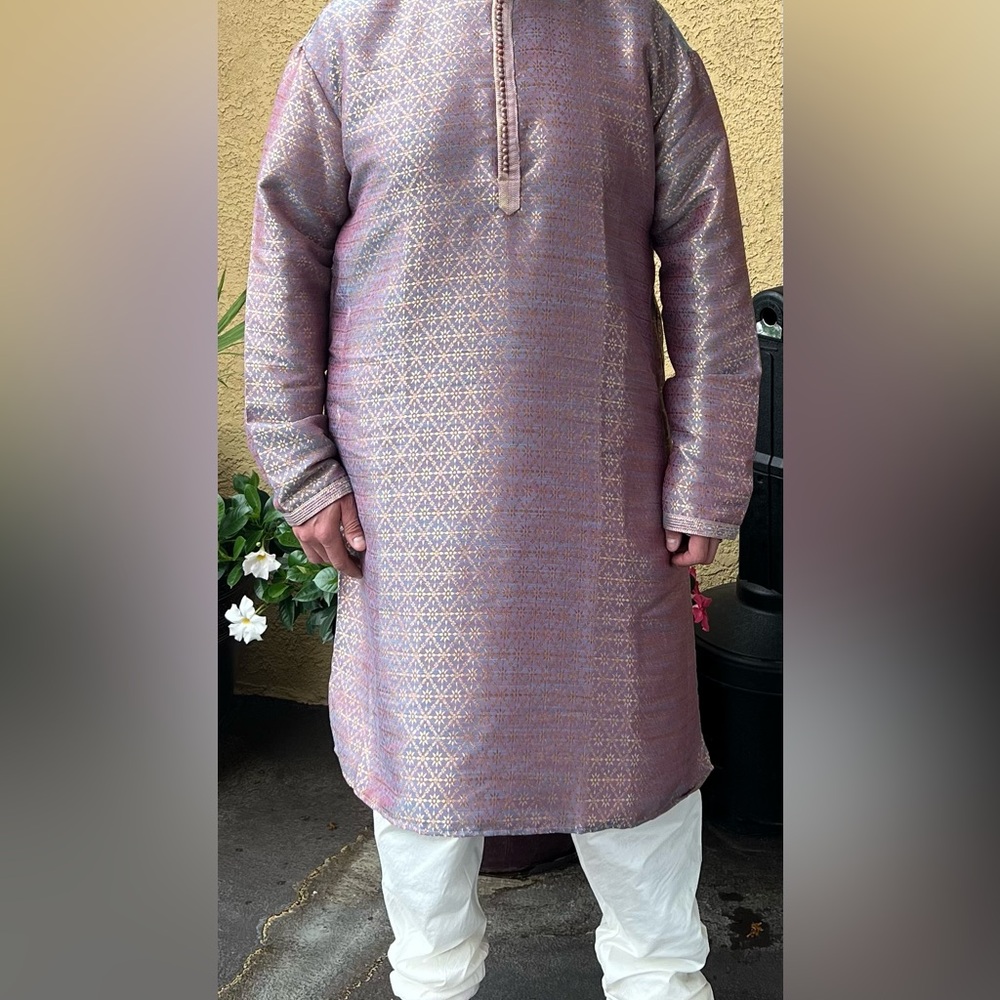 Elegant Purple and cream Indian Sherwani with cream Kurta pants